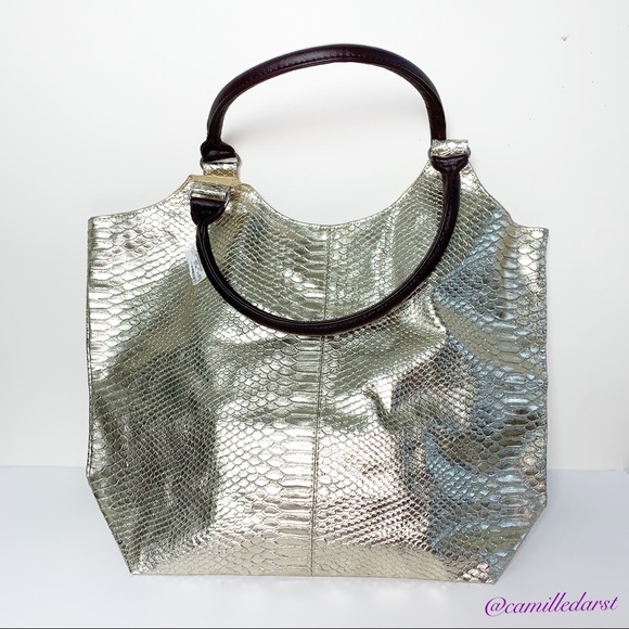 Neiman Marcus Handbags - NEIMAN MARCUS | Gold Tote Bag with Brown Handle Neiman Marcus Handbags - NEIMAN MARCUS | Gold Tote Bag with Brown Handle